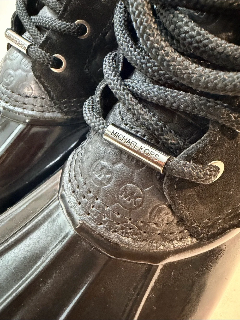 Michael Kors Black Quilted Logo Duck Boots